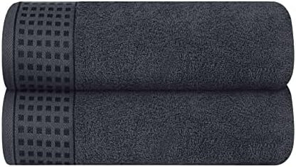 GLAMBURG 100% Cotton 2 Pack Oversized Bath Towel Set 28x55 Inches, Ultra Soft Highly Absorbant Compact Quickdry & Lightweight Large Bath Towels, Ideal for Gym Travel Camp Pool - Charcoal Grey
