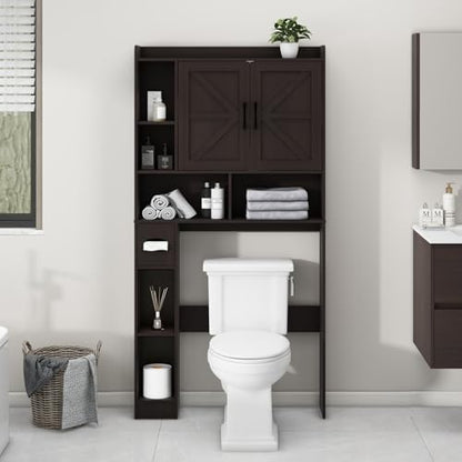 Vabches Over The Toilet Storage Cabinet with 2 Barn Doors, Espresso