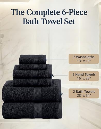 LANE LINEN Bathroom Towel Set 6 Piece Soft Absorbent Quick Dry - Black