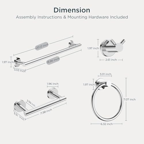 FORIOUS Bathroom Accessories, 4-Piece Bathroom Hardware Set - 18" Towel Bar