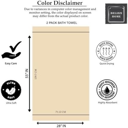 Belizzi Home Cotton 2 Pack Oversized Bath Towel Set 28x55 inches, Large Bath Towels, Ultra Absorbant Compact Quickdry & Lightweight Towel, Ideal for Gym Travel Camp Pool - Turquoise Blue