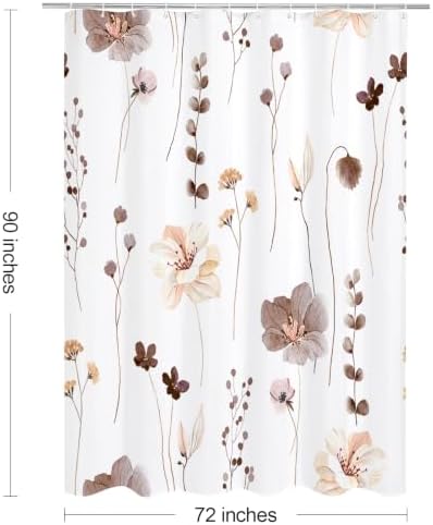 Gibelle Brown Beige Watercolor Floral Fabric Shower Curtain, 72x90