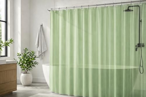 EHZNZIE Sage Shower Curtain Liner 72x72, PEVA Waterproof Bath Curtain, No Chemical Smell, 3 Weighted Magnets, Durable with Rustproof Metal Grommets