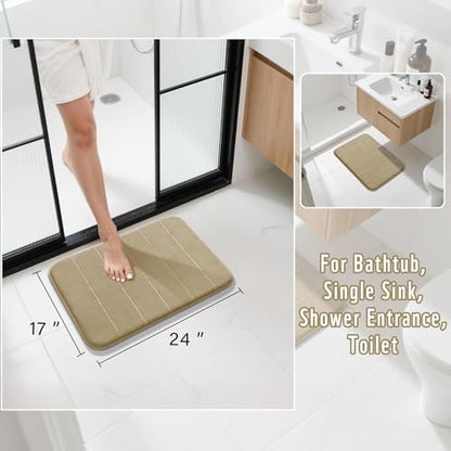 Yimobra Memory Foam Bath Mat, Super Soft Absorbent Bathroom Rug Non Slip, Quick Dry, Machine Washable Floor Carpet for Tub Shower, Home Decor Accessories, 24x17, Light Tan