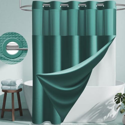 Dynamene Seaweed Green Hook Free Waffle Shower Curtain & Snap Liner,72x75