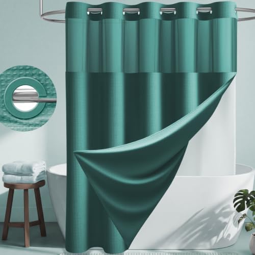 Dynamene Seaweed Green Hook Free Waffle Shower Curtain & Snap Liner,72x87