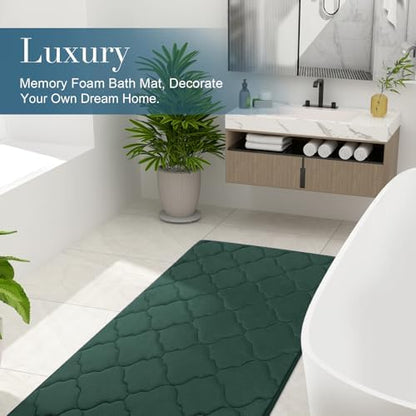 OLANLY Memory Foam Bath Mat Rug 24x16, Ultra Soft Bathroom Rugs, Dark Green