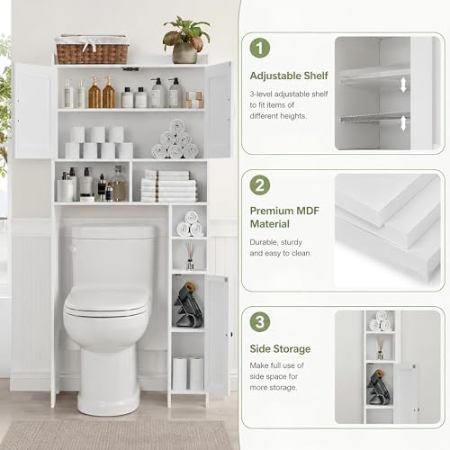 Homhedy Wooden Over The Toilet Storage Cabinet with Barn Door