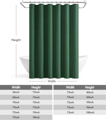 ANRODUO Dark Green Linen Textured Fabric Shower Curtain Set - W72xL84