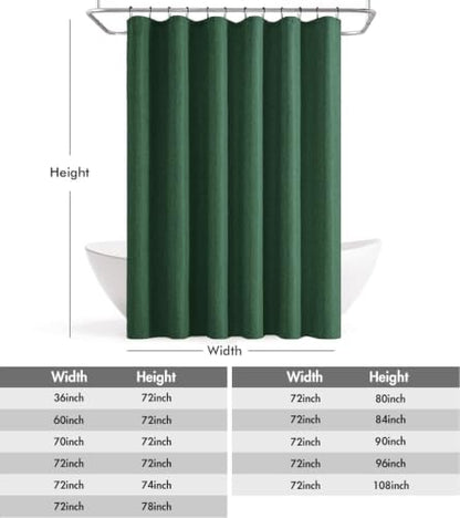 ANRODUO Dark Green Linen Textured Fabric Shower Curtain Set - W72xL72