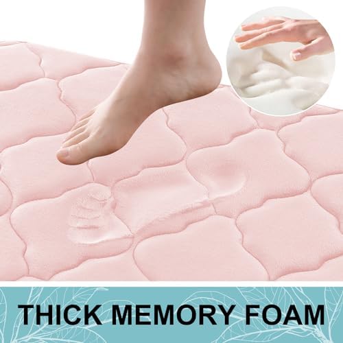 OLANLY Memory Foam Bath Mat Rug 44x24, Ultra Soft Bathroom Rugs, Pink