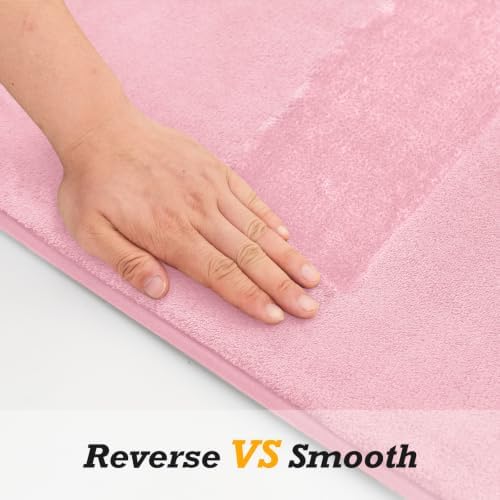 HUXMEYSON Bathroom Rugs Sets 3 Piece, Non-Slip & Quick Dry Bath Mat Set, Ultra Soft Velvet Bath Rugs for Bathroom, Toilet and Shower Floor, Rose Pink