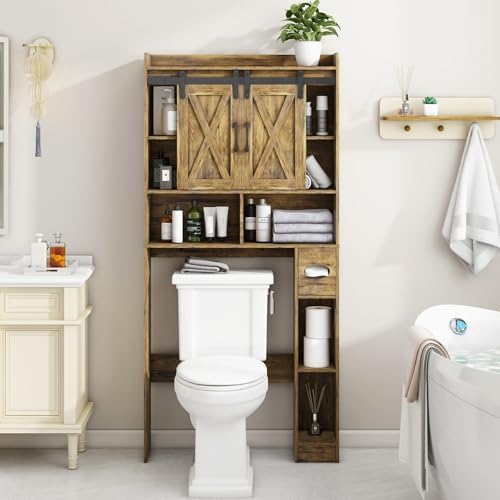 Vabches Over The Toilet Storage Cabinet with Sliding Doors, Rustic Brown