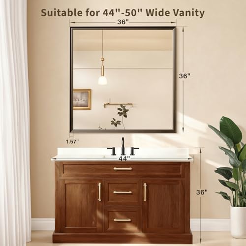 Retro Copper Effect Framed Wall Mirror, 36x36 Rectangle Mirror