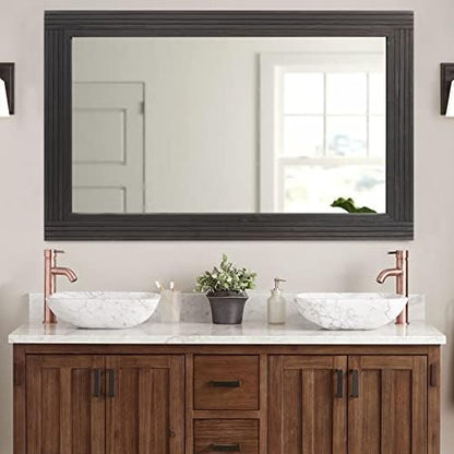 YOSHOOT Hand-Made Wooden Spliced Wall Mirror for Bathroom, Rustic Farmhouse Vanity Mirror, Décor Wall Art, Solid Wood Frame, Vertical or Horizontal Hanging, 60" x 30", Black