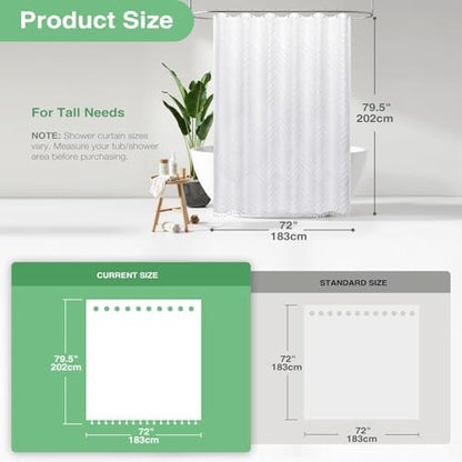 Dynamene Long Boho Farmhouse Shower Curtain Tufted Chevron 72"x78" White