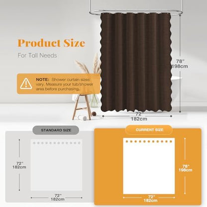 BTTN 72x78 Boho Scalloped Linen Textured Cloth Shower Curtain Set, Brown