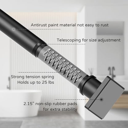 UIOSANRT Tension Shower Curtain Rod 31-92 Inches Non-Slip Shower Rod Tension Mounted No Drill Black Shower Curtain Rods Spring Tension Rod for Windows Bathroom