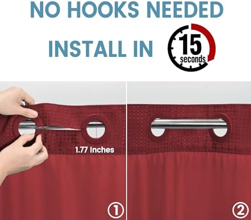 EUTXL Heavyweight Waffle No Hook Shower Curtain with Liner, Burgundy, 71x74