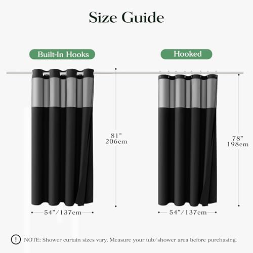 Dynamene Black Hook Free Waffle Shower Curtain & Snap-in Fabric Liner,54x81