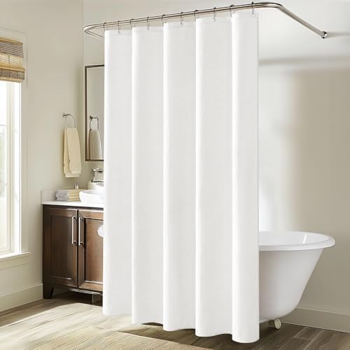 MIULEE Linen Fabric Shower Curtain White W60*L72 10 Metal Hooks
