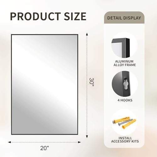 FICTOR Bathroom Vanity Mirror for Over Sink, 20" x 30", Black