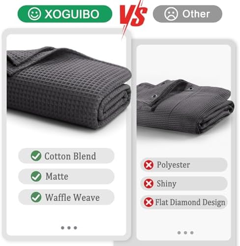 Waffle Weave Shower Curtain Heavyweight Cotton Fabric Charcoal Gray 72Wx75L