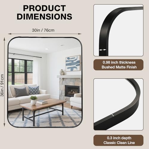 30"x36" Bathroom Mirrors for Over Sink, Matte Black Rectangle Vanity Mirror