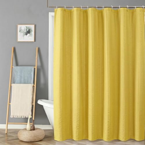 Aiyufeng Moga Lemon Yellow Shower Curtain 84 Inches Long, 3D Embossed Textured Fabric Shower Curtain for Bathroom - Soft Cloth & Hotel Spa Luxury, Machine Washable, 72X84