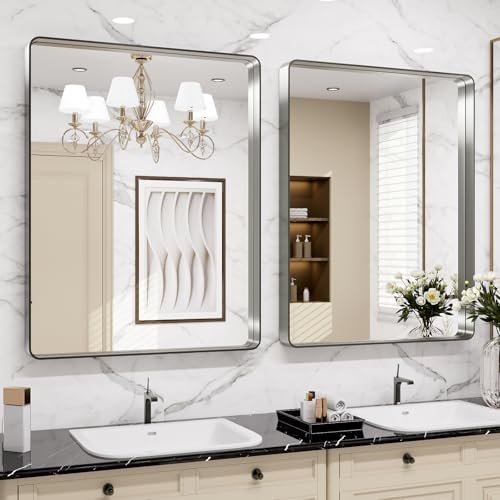 LOAAO 32X36 Inch Brushed Nickel Bathroom Mirror