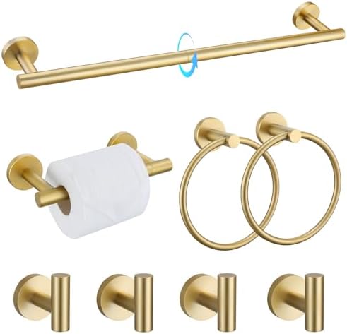 TQKAG 8-Pieces Bathroom Hardware Set, Brushed Gold Towel Bar Set 23.6 Inch