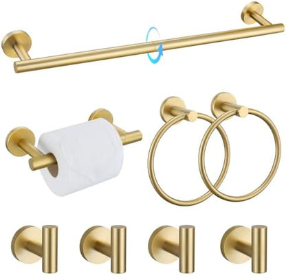 TQKAG 8-Pieces Bathroom Hardware Set, Brushed Gold Towel Bar Set 23.6 Inch