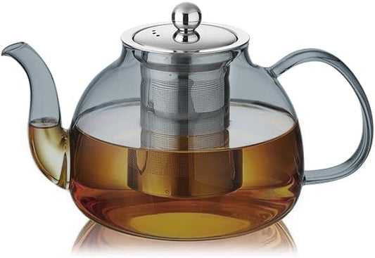 DOPUDO 40OZ (1200ML) Glass Teapot with Infuser Stovetop Safe, Clear Glass Tea Pot Kettle, Borosilicate Tea Pot with Infusers Filter for Loose Tea, Tea Kettle Dishwasher Safe (Black)