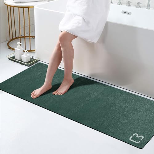 Extra Long Bathroom Runner Stone Bath Mats for Bathroom,17"x59"Dark Green