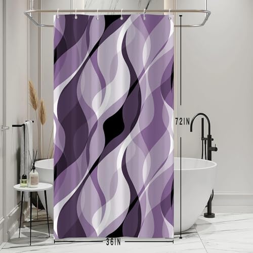 Purple Striped Stall Shower Curtain with Hooks, 36x72 Inch