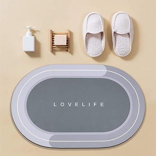Rubber Bath mats Quick-Drying Non-Slip Bathroom mat Super Absorbent Bath mat Instant Dry Bath mat, Bathroom Rug in Front of The Kitchen Sink, Shower Room, Bathtub, Oval(Brown+16.9x26.7in+16.9x35.4in)
