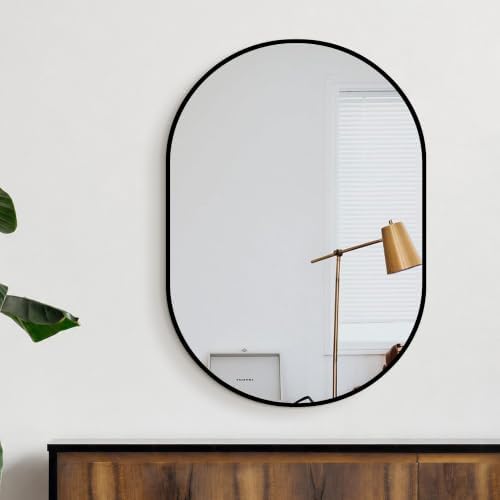 Delma 28x20 Black Oval Bathroom Mirror for Over Sink, Aluminum Frame
