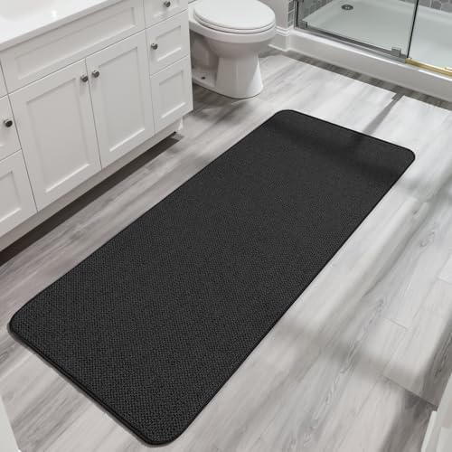 Bosap Bath Mat,Ultra Thin Bathroom Runner Rugs,Large Bath Mats for Bathroom,Quick Dry,Non-Slip,Machine Washable,Low Pile,Bath Rug,Shower Outside,Sink,Home Decor Accessories.Black,2'x6'(24x72inch)