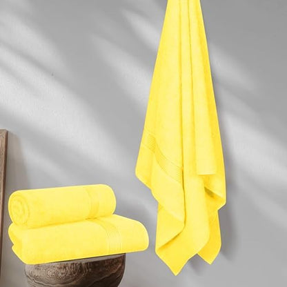 Belizzi Home Cotton 2 Pack Oversized Bath Towel Set 28x55 inches, Large Bath Towels, Ultra Absorbant Compact Quickdry & Lightweight Towel, Ideal for Gym Travel Camp Pool - Yellow