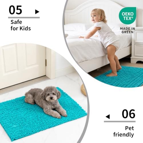 Disolla Teal Bath Mat 24x36 Inch - Luxury Chenille Bathroom Rug, Extra Soft Shaggy Plush Absorbent Mat, Non-Slip Washable Rug for Bathtub, Shower and Bedside