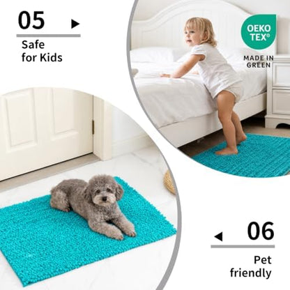 Disolla Teal Bath Mat 24x36 Inch - Luxury Chenille Bathroom Rug, Extra Soft Shaggy Plush Absorbent Mat, Non-Slip Washable Rug for Bathtub, Shower and Bedside