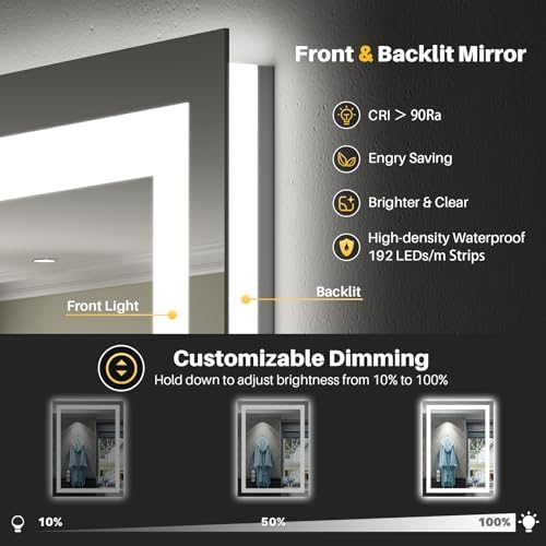 Briivue 24x36 Inch LED Bathroom Mirror with Lights, Backlit & Front Lit