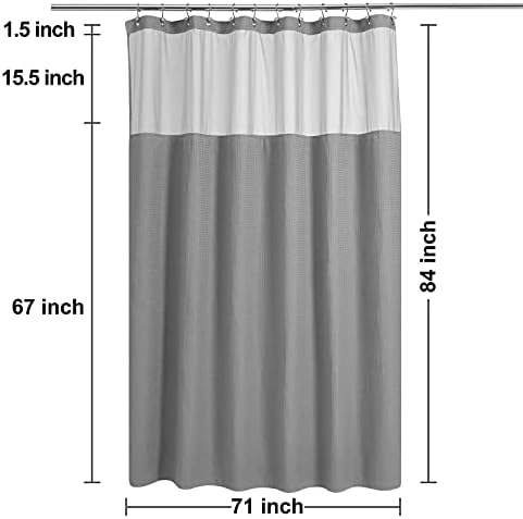 N&Y HOME Extra Long Waffle Shower Curtain with Snap-in Liner Gray, 71x84