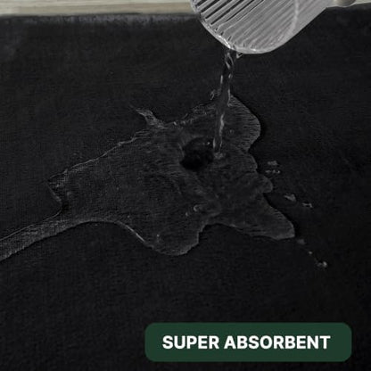 H.VERSAILTEX Bath Mat Memory Foam Set Bathroom Rug Set Flannel Velvety Bath Mat Luxury Extra Soft and Absorbent Non Slip Rugs for Bathroom/Bedroom Washable(Curved Set 20"x 32" Plus 20"x 20"U, Black)