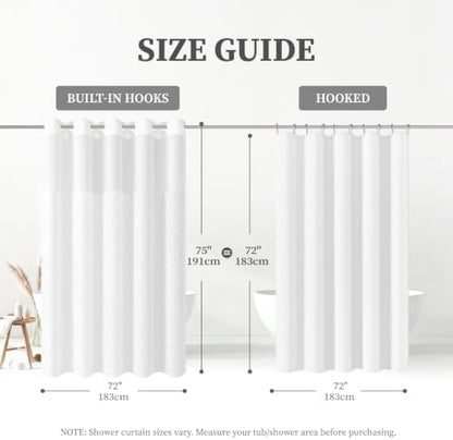 BTTN White Ringless Linen Textured Shower Curtain with Snap in Liner, 72x75