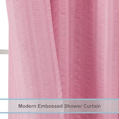 Aiyufeng Moga Extra Long Bright Pink Shower Curtain 96 Inch Long, Embossed Texture Fabric Bathroom Shower Curtain, Large Hotel Bath Curtain with 12 Holes, 72Wx96H, Hot Pink