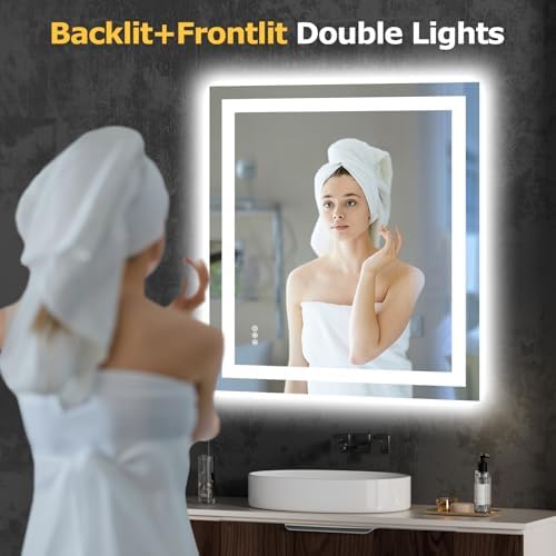 Hivone 36"X32" LED Bathroom Mirror with Lights, UL Listed