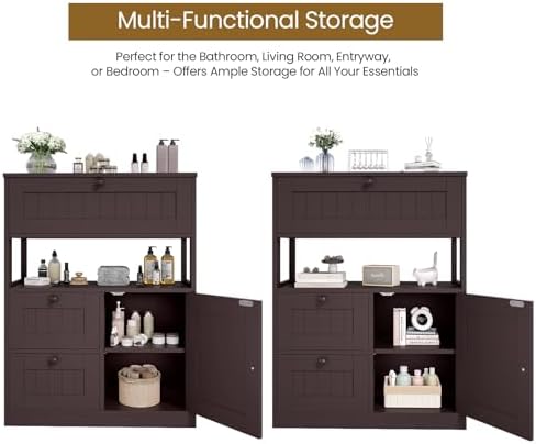 GRUSIGN Bathroom Cabinet, Modern Bathroom Floor Storage Cabinet Organizer with 1 Door and 3 Drawers, Freestanding Cupboard for Kitchen/Living Room Use