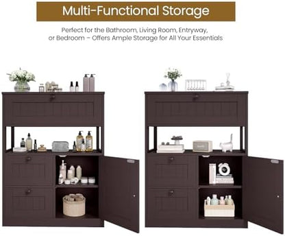 GRUSIGN Bathroom Cabinet, Modern Bathroom Floor Storage Cabinet Organizer with 1 Door and 3 Drawers, Freestanding Cupboard for Kitchen/Living Room Use