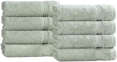 Superior Egyptian Cotton 8-Piece Hand Towel Set, Towel Basics For Quick Dry, Absorbent Small Towels, Facial, Spa, Kitchen, Bathroom Essentials, Apartment, Guest Bath, Soft, Washcloth, Sage